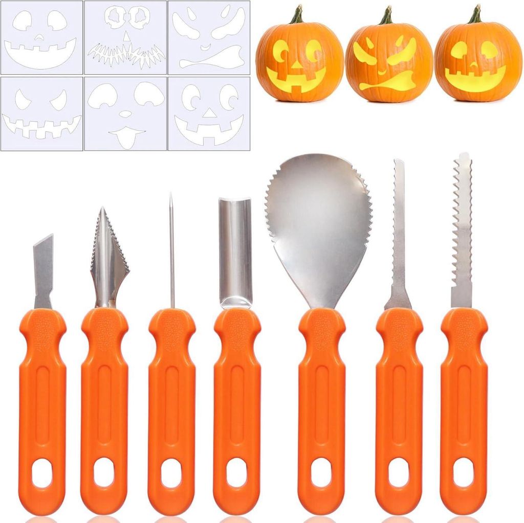 Halloween Kürbis Schnitzset, 7-teilig DIY Dekoration Edelstahl Werkzeuge
