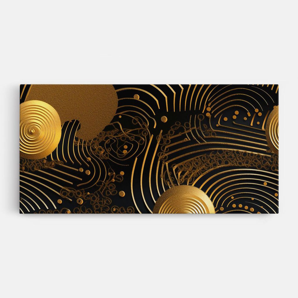 ARTHUB Leinwandbild 50x100 cm, Gold Circle With Lines (2) | Wohnzimmerdekoration, Hängende Bilder, Wanddekoration, Heimdekoration, Abstrakte, Ab...