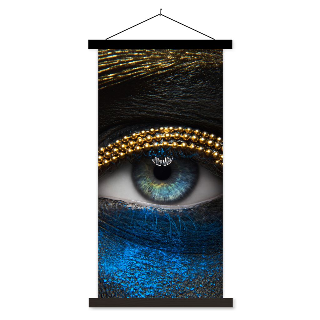 MuchoWow Textilposter Frau - Augen - Make-up - Luxus - Gold 60x120 cm mit schwarzem Rahmen - Magnete