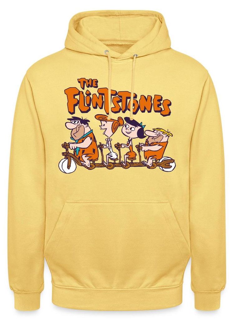 Spreadshirt The Flintstones Fred & Co Auf Steinzeit-Radtour Uni Hoodie, XXL, Zitronengelb