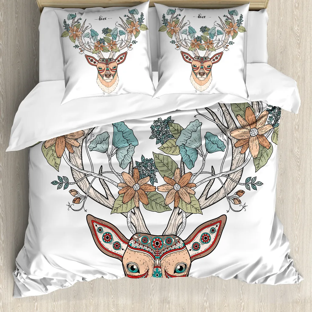 ABAKUHAUS Copripiumino Corna di Cervo Verde Tan - Set Letto 155x220