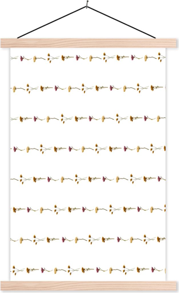 MuchoWow Textilposter Blumen - Muster - Pastell 60x90 cm mit holzfarbenen Rahmen - Textil