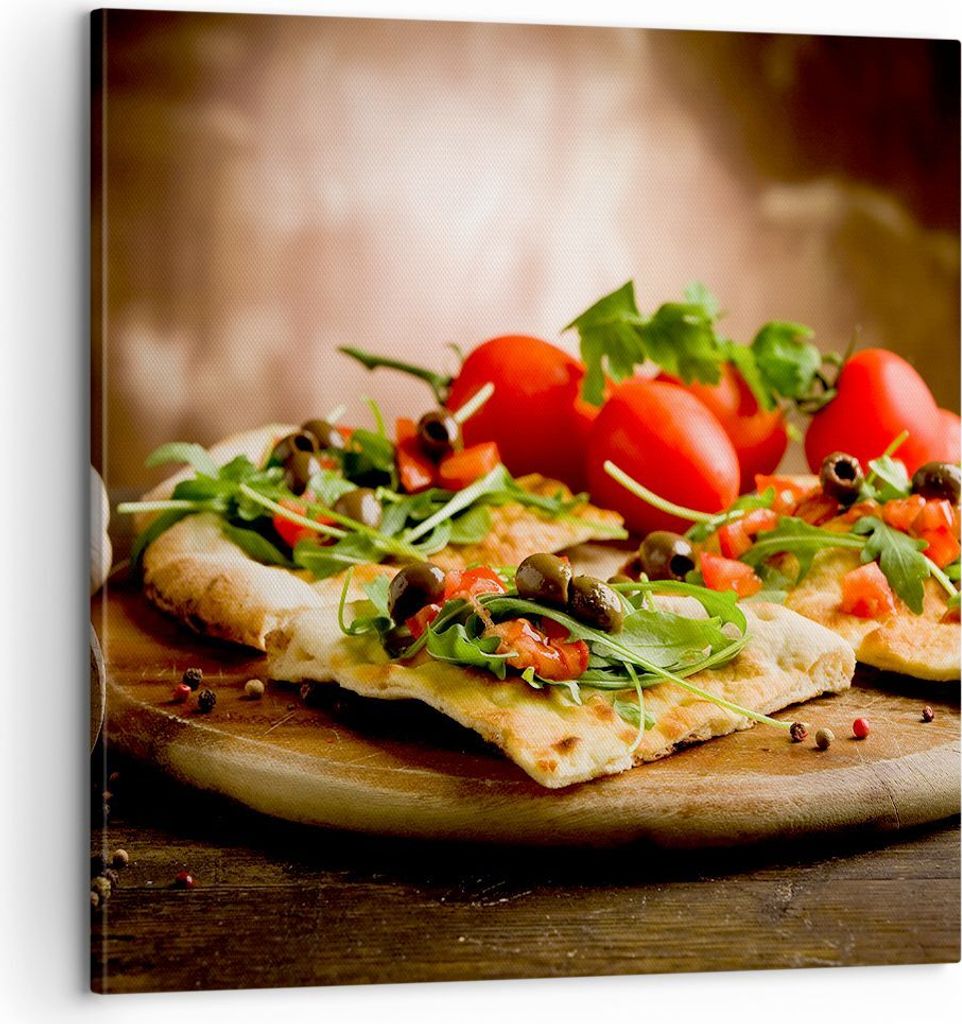 Bild auf Leinwand - Leinwandbild - Pizza Vegetarier Italien Essen - 60x60cm - Wand Bild - Wanddeko - Leinwanddruck - Bilder - Kunstdruck - Wanddeko...