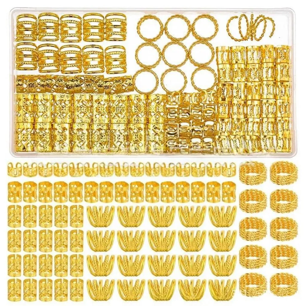 Bijoux de dreadlocks lot de 110 accessoires pour cheveux dorés