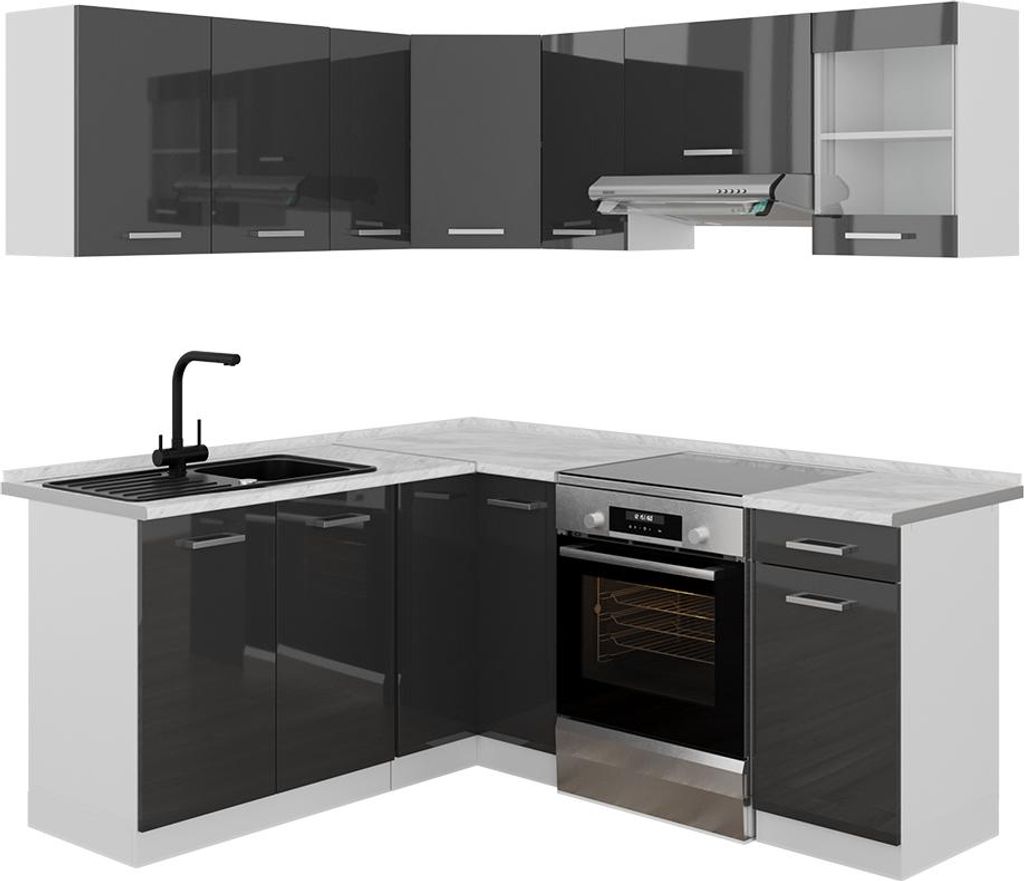Eckküche Vicco Rick Anthrazit Hochglanz/Weiß 190 x 60 cm , Produktbild 