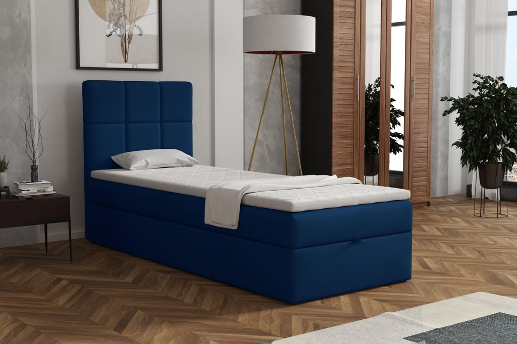 MR GROUP Boxspringbett GRAZ 70x200 cm Kinderbett, Jugendbett, Einzelbetten, Bett mit Stauraum, Polsterbett Matratze Topper H3 Schlafzimmer, dunkelblau