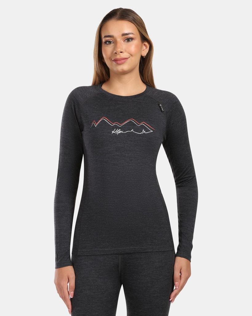 Damen-Baselayer-Oberteil aus Wolle Kilpi MAVORA TOP-W, SCHWARZ, Größe 36