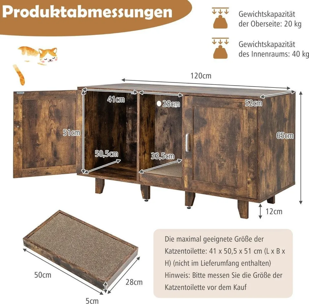 Meuble Chat Vintage 120cm avec Griffoir Latéral et Entrée Privative