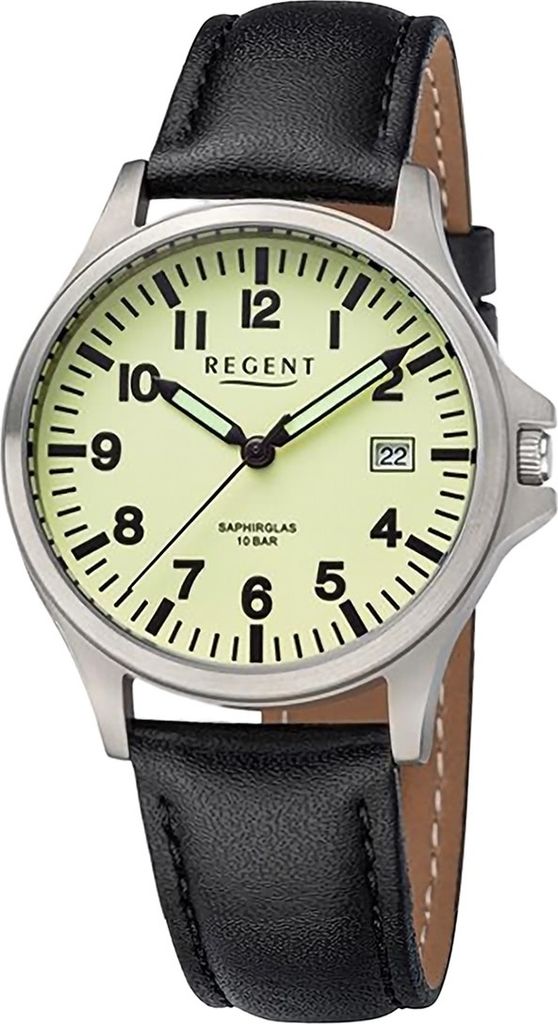Regent Leder Herren Uhr Armbanduhr Quarz schwarz Lederarmband D2UR1092569