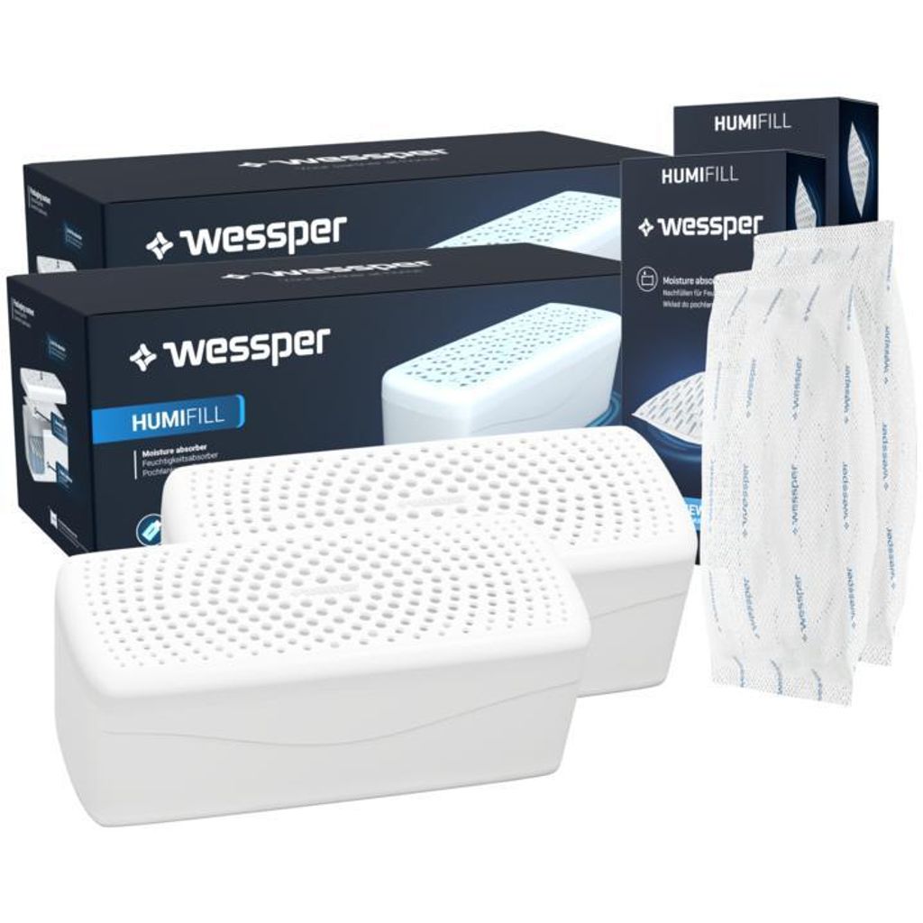 2x Wessper Luftentfeuchter + 2x 500 g HUMIFILL Granulat – Raum-Entfeuchter gegen Feuchtigkeit, Schimmel & Gerüche