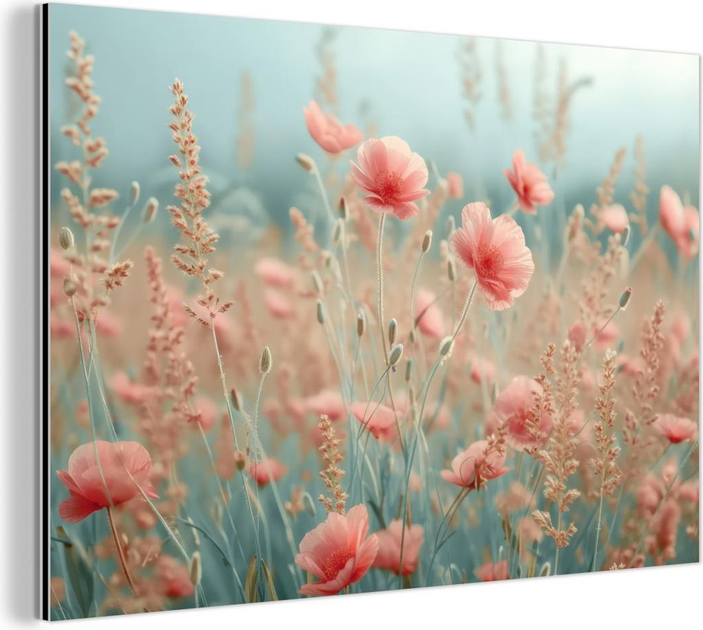 MuchoWow Wanddekoration Metall Metallbild Wandkunst 30x20 cm Blumen - Natur - Mohnblumen - Blumenfeld MuchoWow Aluminium Gemälde - Aluminiumgemälder