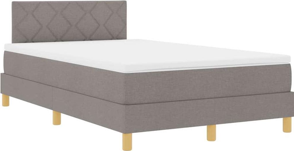vidaXL LED Boxspringbett mit LED-Lichtleisten Taupe 120 x 200 cm Stoff