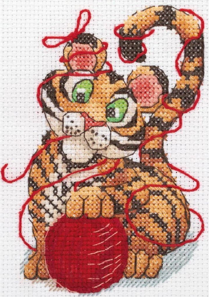 Klart Kreuzstich Set "Kleiner Tiger und Wollknäuel", Zählmuster, 11,5x14,5cm
