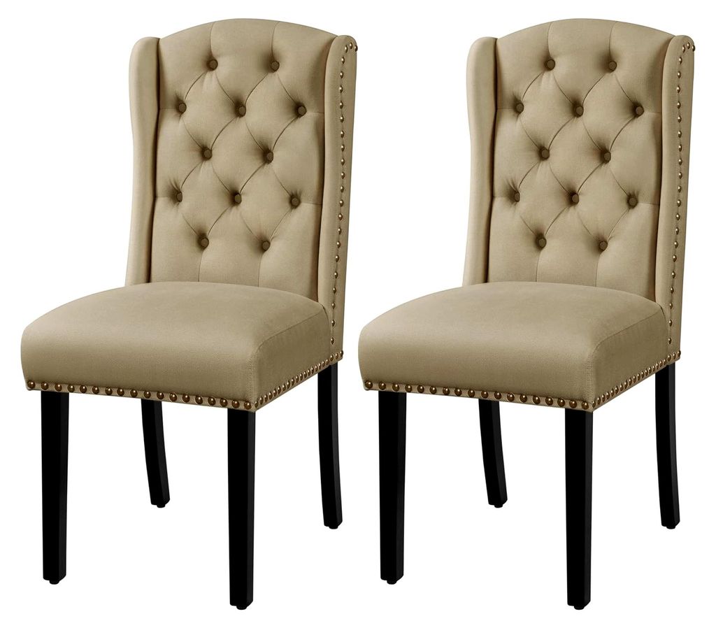 2er Set Küchenstuhl mit Flügelförmiger Rückenlehne, Polsterstuhl für Esszimmer, Küche, Wohnzimmer und Schlafzimmer in Khaki