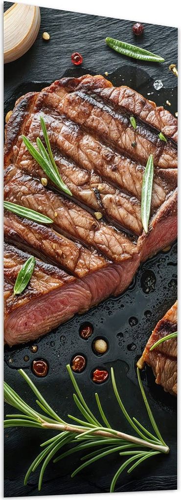 Glasbild 40x100cm in XXL für Wohnzimmer, Schlafzimmer Motiv Gegrilltes Steak