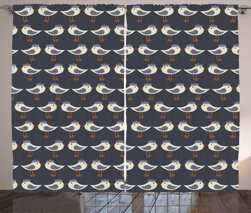 Tenda Vintage ABAKUHAUS Uccelli Cartone Animato 280x175cm