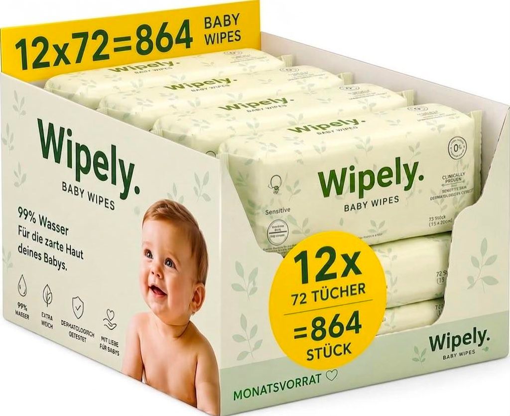 Wipely Baby Feuchttücher Sensitive 12er Set (864 Stück)  Produktbild 