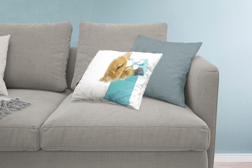 MuchoWow Zierkissen Sofakissen Wohnzimmer Dekokissen 60x40 cm Kaninchen - Pastell - Blau - Kopfkissen - Polster mit Foto