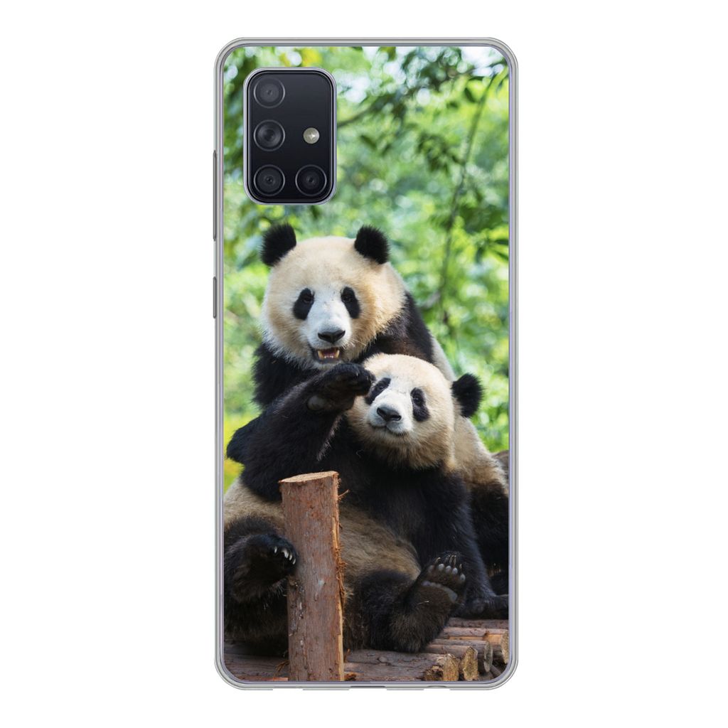 MuchoWow Handyhülle Schutzhülle Hülle für Samsung Galaxy A51 Panda - Brücke - Natur Silikon Softcase Handy Hülle - Schutzabdeckung