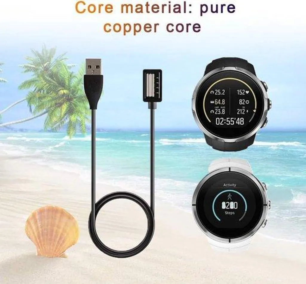 Câble USB 1m montre de sport noir idéal pour voyage et bureau ou gym