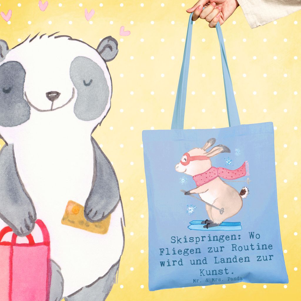 Mr. & Mrs. Panda Stoffbeutel Skispringen Kunstflug - Sky Blue - Geschenk, Sportler Geschenke, Laptoptasche, Skisport, Sprünge, Wintersport, Teamsp...