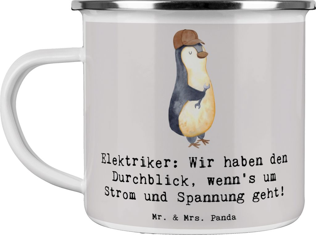 Mr. & Mrs. Panda Haferl Elektriker Durchblick - Grau Pastell - Geschenk, Berufsalltag, Pott, Elektrotechnik Beruf, emaillebecher, Handwerker, Licht...