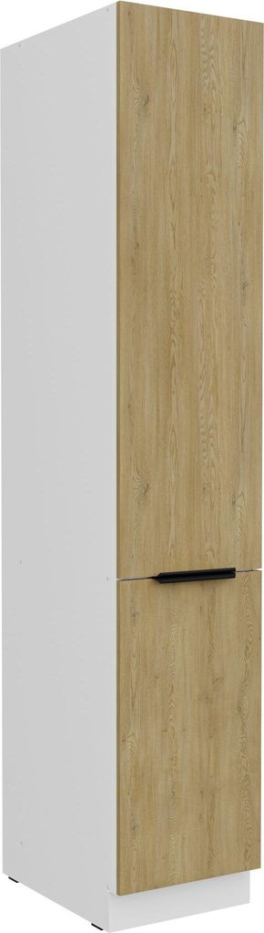 Küchen Hochschrank 40 cm CREMONA Eiche hell + Weiß matt Küchenzeile Küchenblock Küche Einbauküche