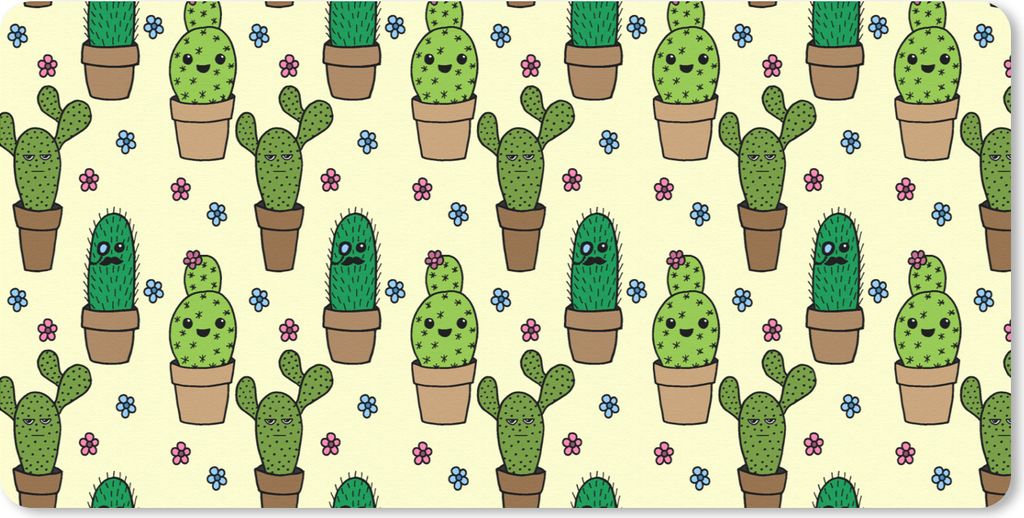 MuchoWow Schreibtischunterlage Muster - Kaktus - Blumen 80x40 cm - XXL Mauspad - Gaming Mauspad
