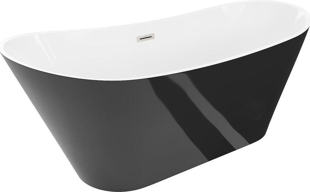 Mexen Dora freistehende Badewanne 150 x 75 cm, weiß/schwarz, Überlauf gebürstetes Nickel - 52071507575-97