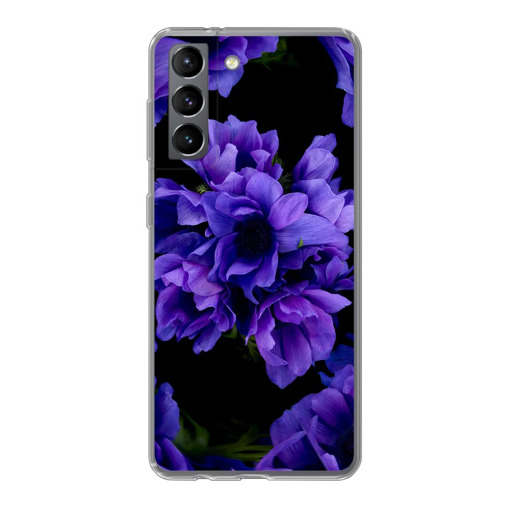 MuchoWow Handyhülle Schutzhülle Hülle für Samsung Galaxy S21 Muster - Blumen - Lila Silikon Softcase Handy Hülle - Softcase