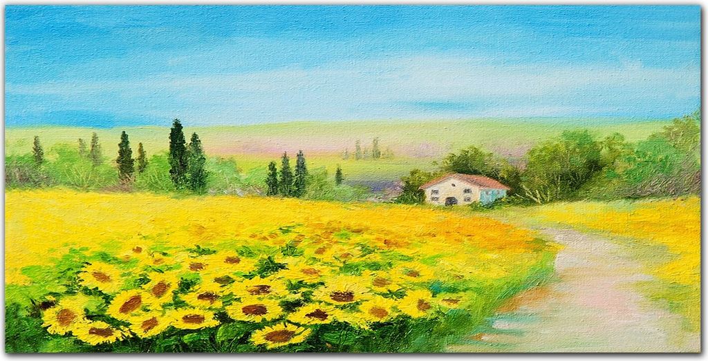 Coloray Bild aus Acryl 140 cm x 70 cm - Wanddekoration Küche Bild auf Acrylglas Dekoration Wohnzimmer Gehärtetes Acryl - Sonnenblumen Wiesenlands...