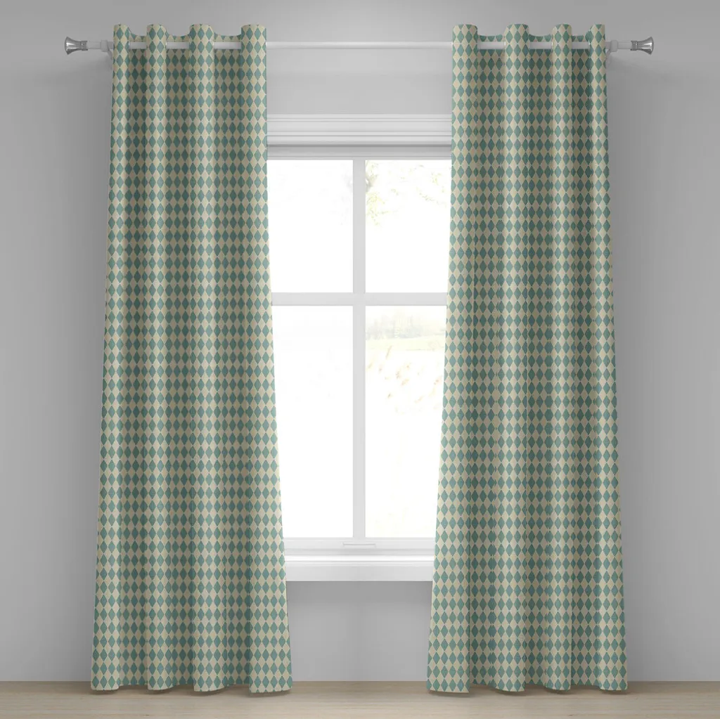 Rideau losange bleu sarcelle et beige en tissu résistant 280 x 245 cm
