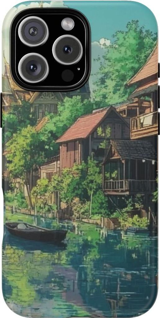 Idyllische Kanalszene mit traditionellen Häusern und Booten – Hülle Kompatibel mit iPhone 16 Pro Max