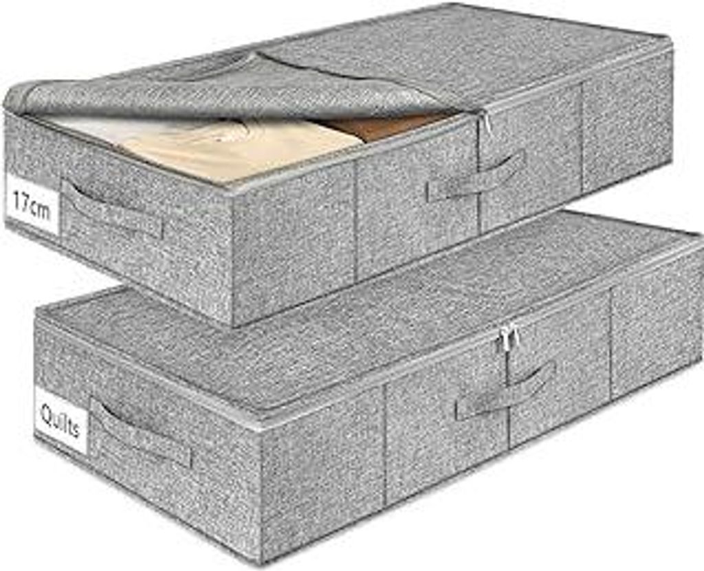 mepure Unterbett Aufbewahrungsbox, 2 Stück – 50L Faltbare Unterbettkommode mit Deckel & Doppelreißverschluss, Waschbare Unterbettbox für Kleid...