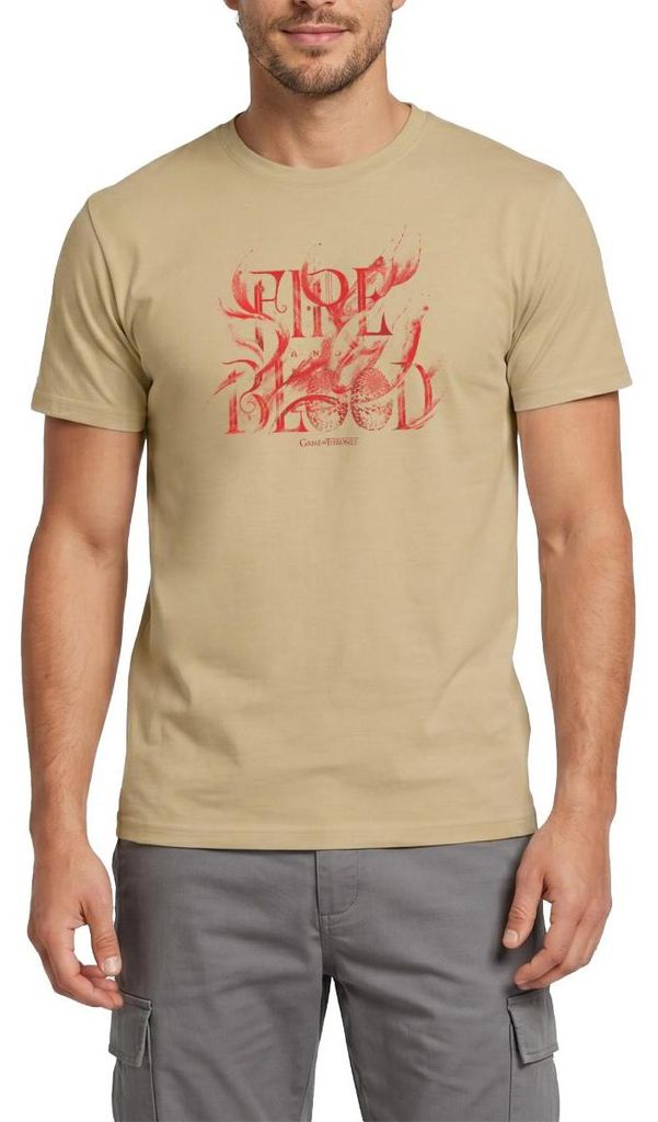 Spreadshirt Game Of Thrones Haus Targaryen Fire & Blood Logo Männer T-Shirt, M, Sandbeige