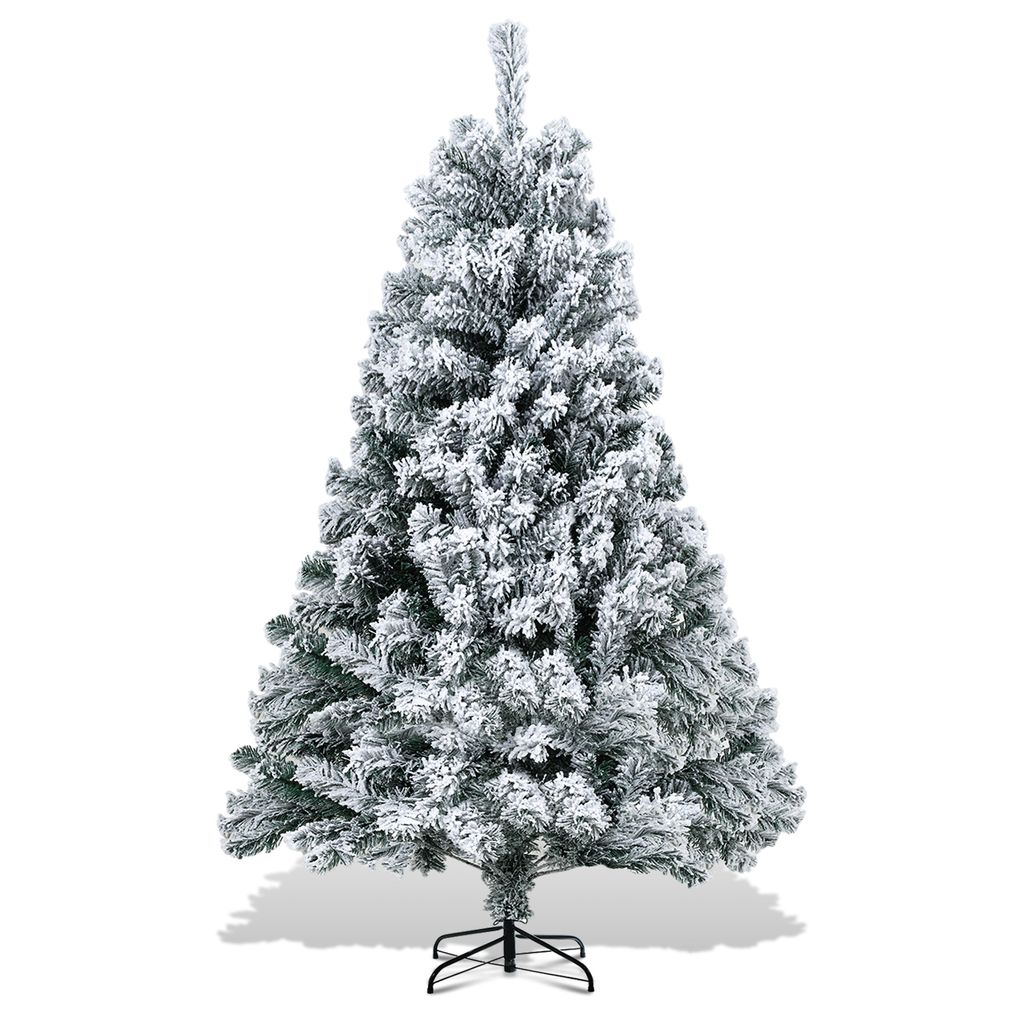 Faziango 150cm Künstlicher Weihnachtsbaum mit Schnee, inkl. Metallfuß mit 550 Spitzen PVC Nadeln, Christbaum Tannenbaum PVC, Weiß