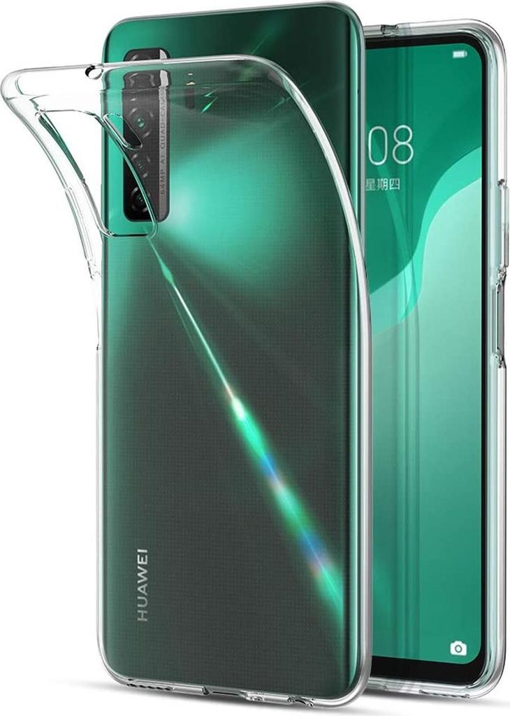 A clear protective case is shown on a Huawei P40 Lite 5G phone.