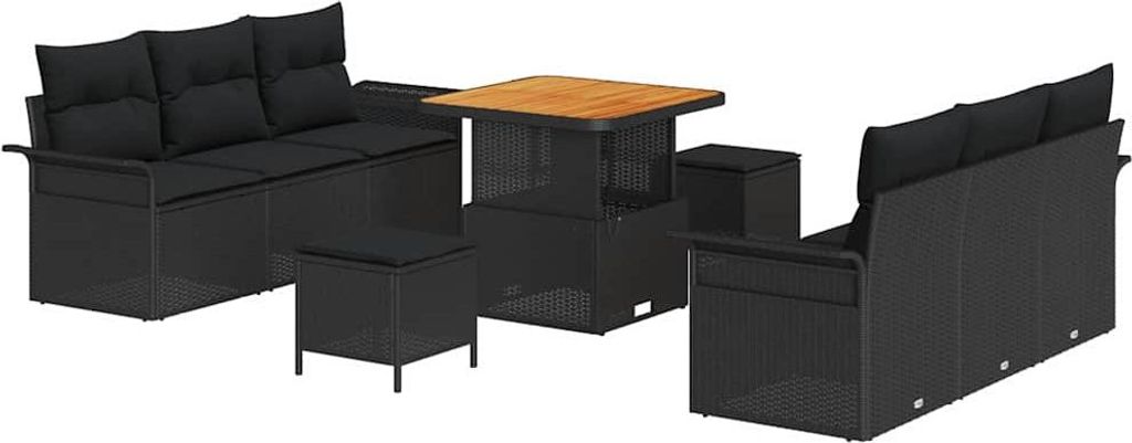 Gartensofa-set mit Kissen 9 pcs Schwarz Poly-Rattan