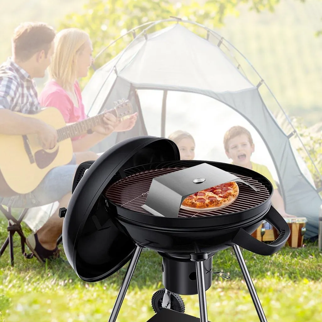 Kit Pietra Pizza Per Weber 22" - Acciaio Inox Con Deflettore E Staffe Per Barbecue WSM - 4