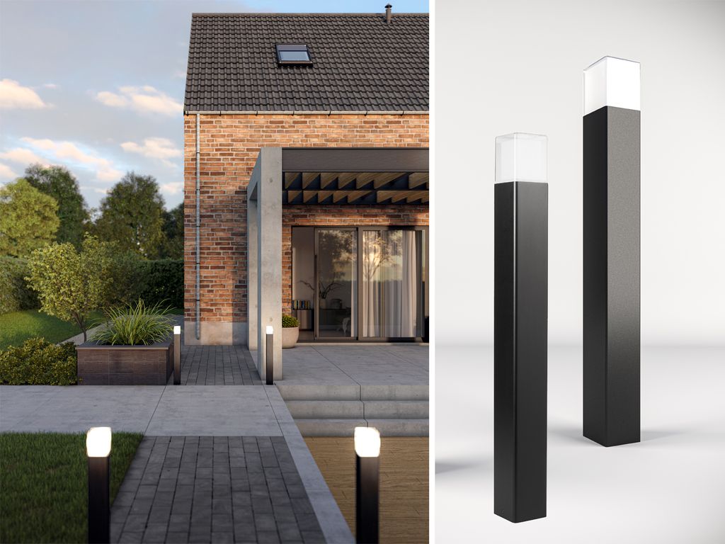 2er Set LED Pollerleuchten Wegbeleuchtung Garten Aluminium Schwarz, Höhe 80cm