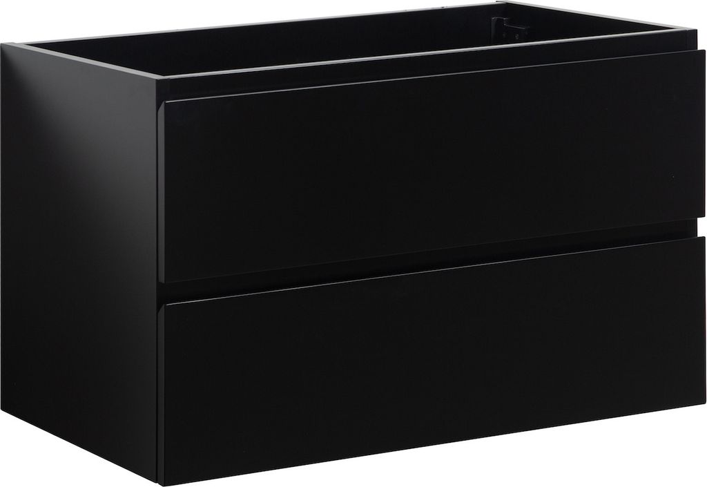 Badplaats Waschbeckenunterschrank Angela 80 x 48 cm Schwarz Matt - Hängender Badezimmerschrank mit 2 Schubladen, Vormontiert und mit Soft-Close