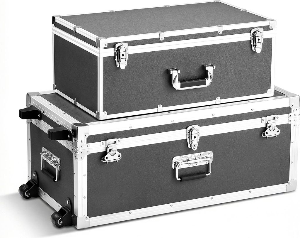 SucceBuy 2 x Transportkoffer Aufbewahrungskoffer Abschließbar, Große Aufbewahrungskisten mit Rollen & 3 Metallgriffen, Robuste Aufbewahrungslösu...