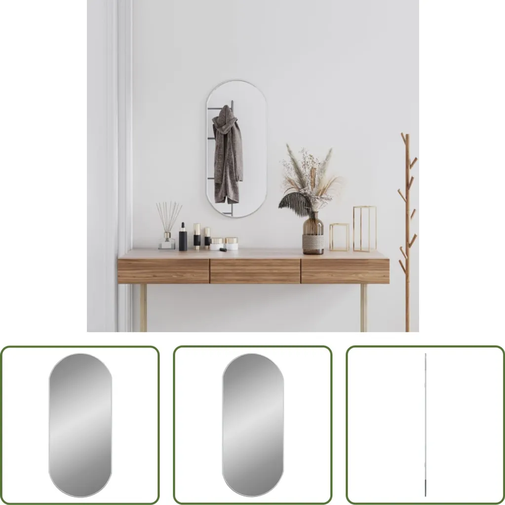 The Living Store Specchio da parete Argento 80x35 cm Ovale