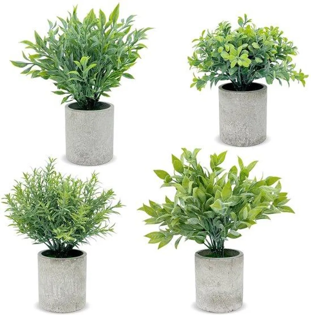 Décoration de bureau avec 4 petites plantes artificielles en pots
