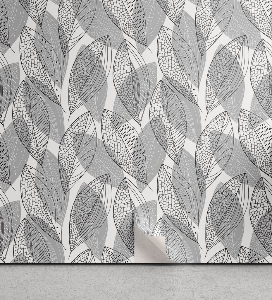 ABAKUHAUS Gedeckte Farben abziehbare & klebbare Tapete für Zuhause, Graustufen- Leaves Kunst, selbstklebendes Wohnzimmer Küchenakzent, 33 cm x 18...