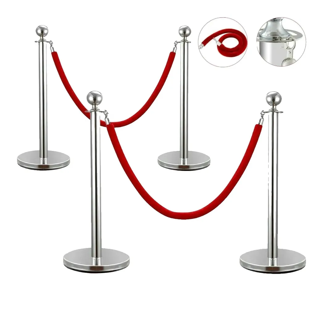 Poteau de barrage en acier inoxydable 201 avec corde rouge de 1,5m