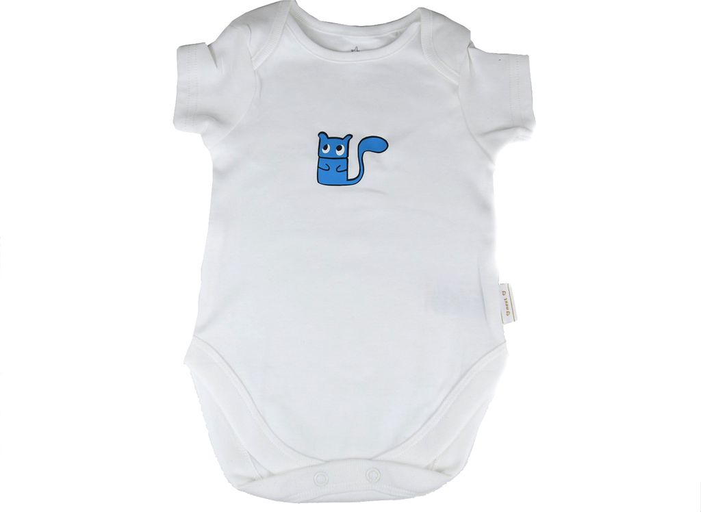 Baby Body KALLE FUX Handarbeit weiß Eichhörnchen blau Gr 62 68