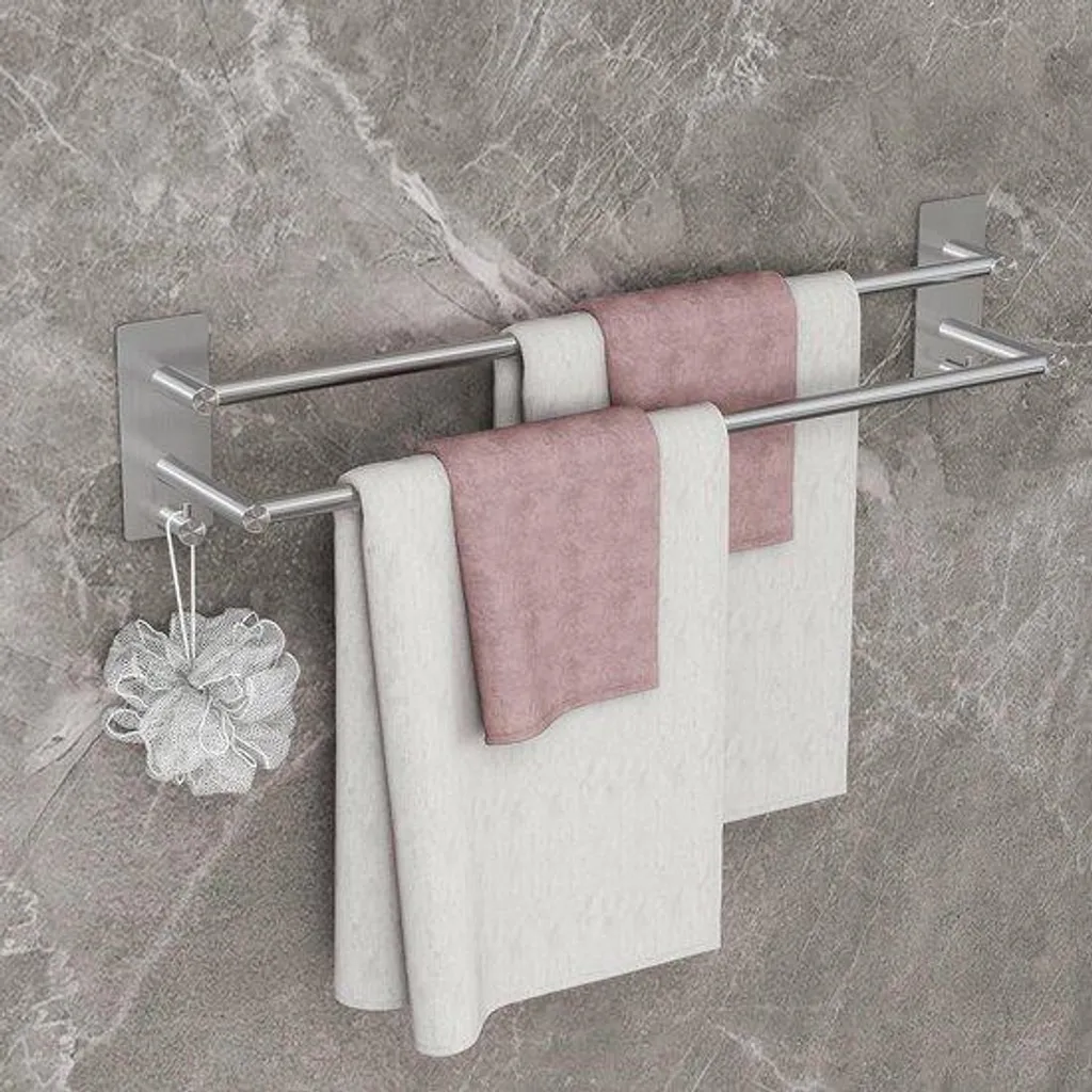 Barre de salle de bain adhésive en inox argent 60 cm - Support mural