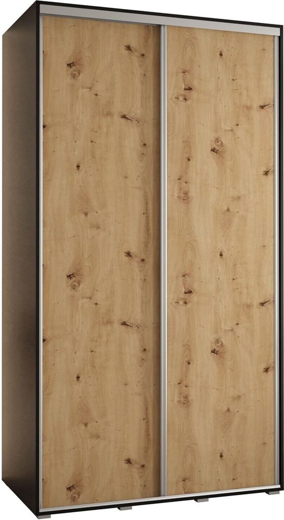 MEBLE KRYSPOL Cannes 1 Schrank mit 2 Schiebetüren - 205,2x140x60 cm - Schwarz Artisan Silber