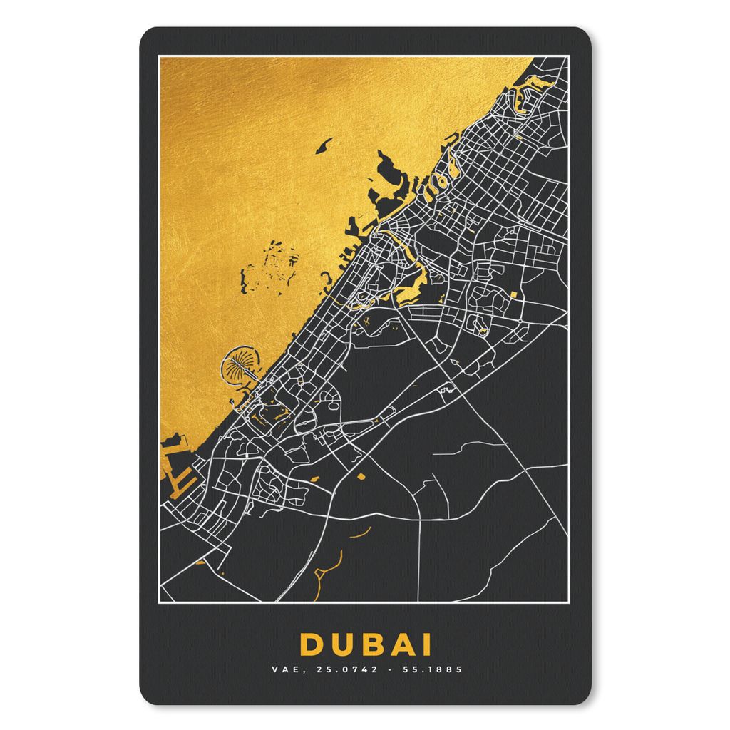 MuchoWow Mauspad Mousepad Gold - Stadtplan - Dubai - Karte 18x27 cm - Mousepads - Maus Mat - Pad - Mausunterlage